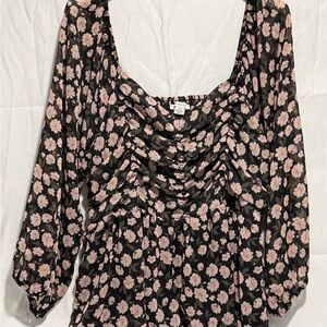 American Eagle Outfitters Black and Pink Floral Blouse